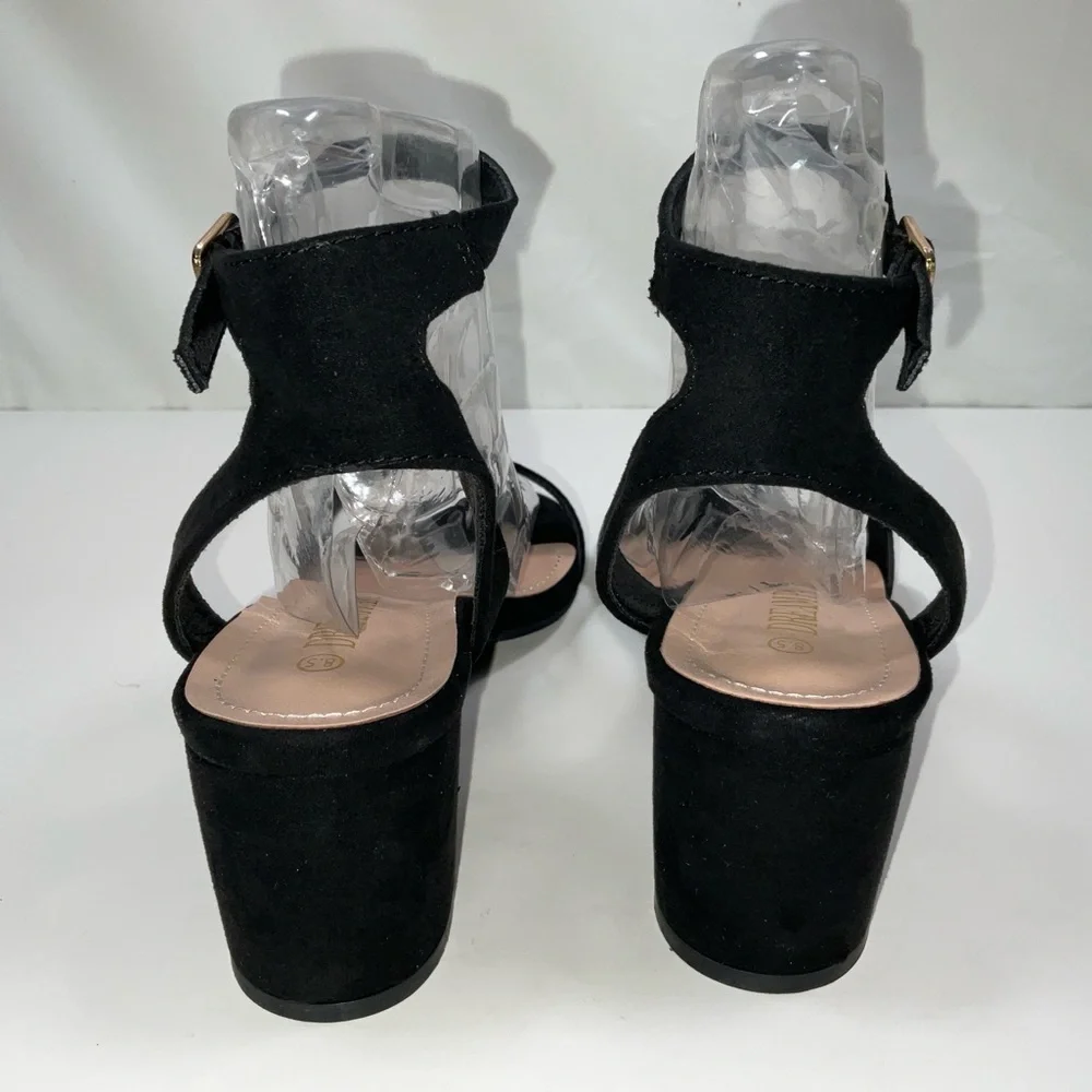 NIB Women’s‎ Dream Pairs Open Toe Ankle Strap Block Heel Sandals Black Suede 8.5